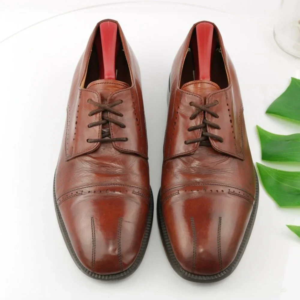 VTG Stanley Blacker Mens Oxford  Size 11.5 Red Leather Italy Handmade Dress Shoe